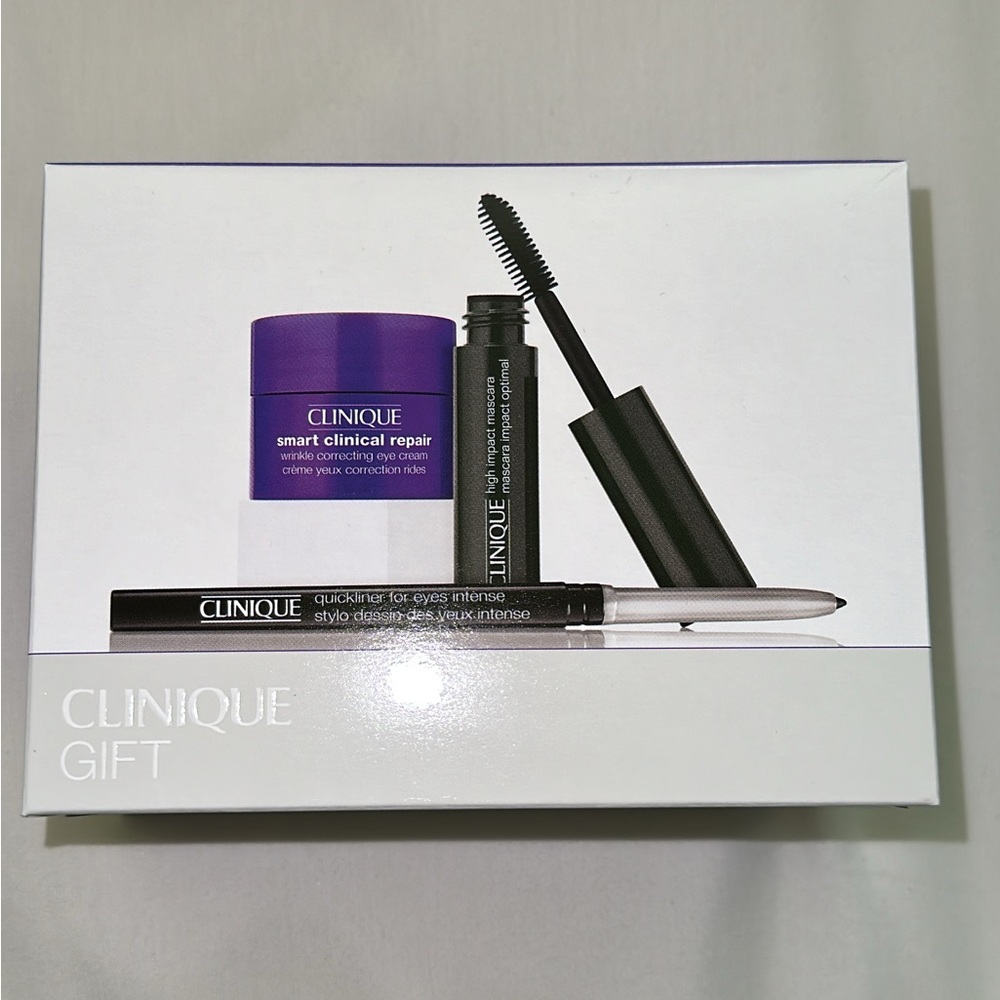 ✨💜NEW 3 pc Clinique Gift Set Box:!Quickliner, Smart Clinical Repair, Mascara💜✨